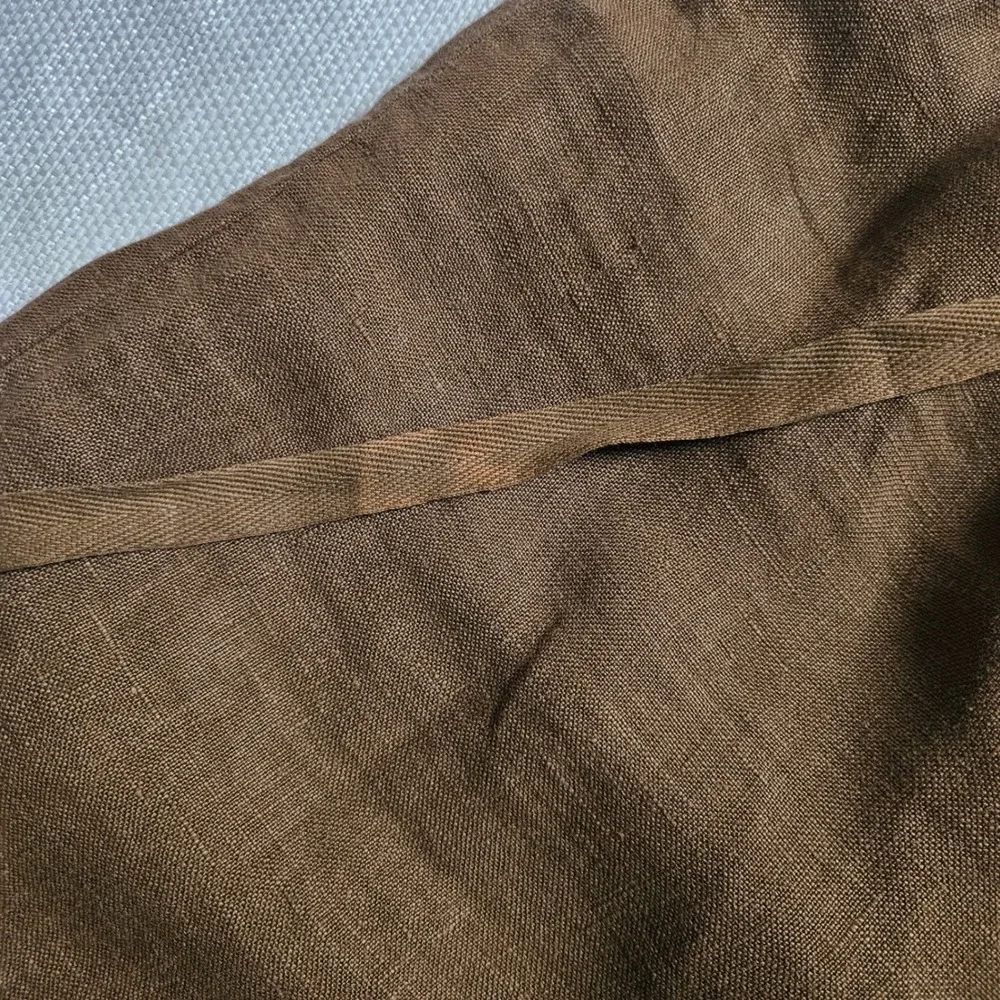 Zara Women Linen Pants M Brown Wide Leg‎ Elastic Waist Drawstring Sustainable